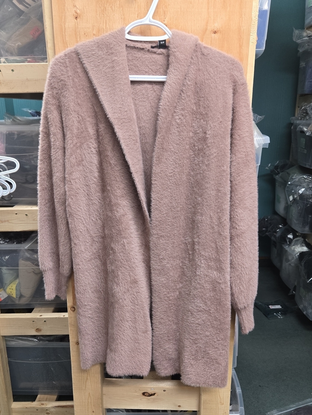 Cyrus Size S Pink Grey Fuzzy Open Cardigan Sweater